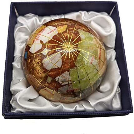 Уникатна Уметност 3-Инчен килибар Бисер Вител Океан Скапоцен Камен Светски Глобус Тежина На Хартија