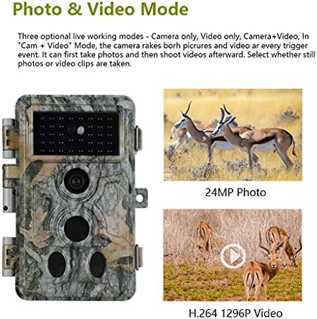 Камери со 2 пакети за игри со елени патеки без сјај 90ft ноќно гледање 24MP 1296p H.264 MP4 Видео движење Активиран водоотпорен водоотпорен 0,1S Брзина на активирање Фото и виде?