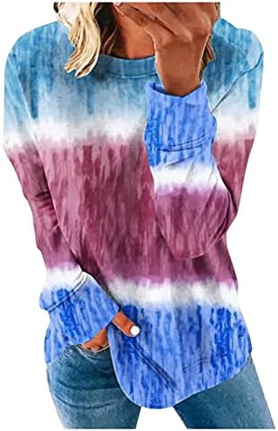 Swowesi  Жените Боја Блок Долг Ракав Екипажот Дуксер Пуловер Врвови Основни Маици Блуза