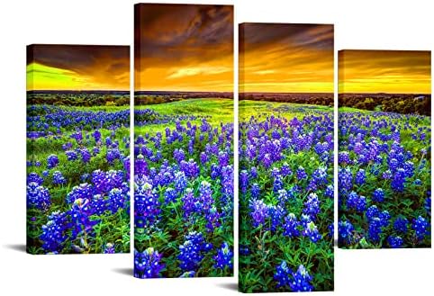 Левартс Тексас Блубоннет Поле на зајдисонце слика на платно за пејзажи земја, пејзаж за пејзаж, сликарство уметнички дела модерно декорација на домашни канцеларии