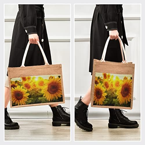 Сончоците на зајдисонцето на зајдисонцето на зајдисонцето со торбички со рачки и патенти цвеќиња јута торби платно џеб шопинг намирници