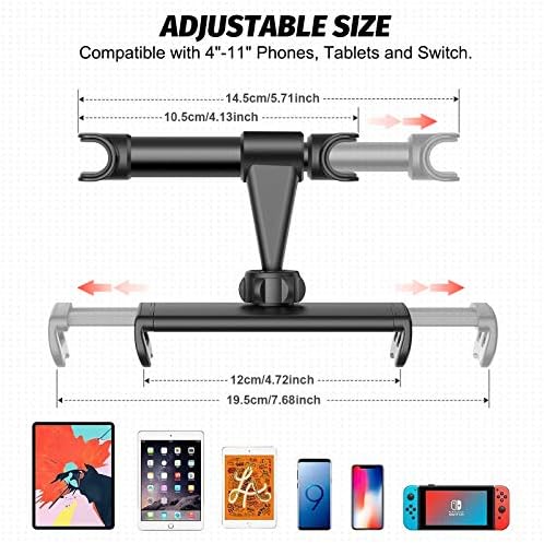 Држач за таблети за автомобили Lidasen, потпирач за потпирачи за глава на автомобили: Универзална 360 ротирачки штанд за седиштето на автомобилот
