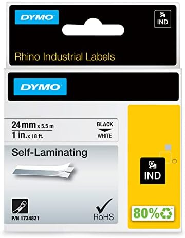 Етикети за само-ламирање на индустриски ринопро, Dymo, за производители на етикети со индустриски рино, црно на бело, 1 , 1roll