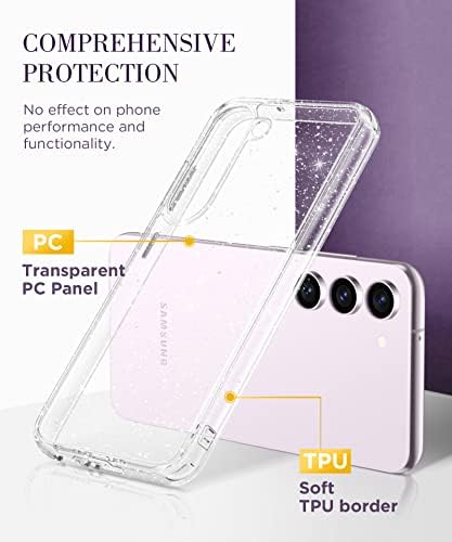 Gviewin компатибилен со Samsung Galaxy S23 Plus Case со заштитник на леќи на екранот + заштитник на леќи на фотоапаратот, тенок шок -изобилен чист сјај Спарли телефон заштитна обвив