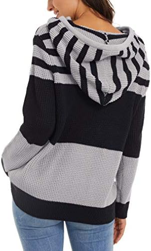 Magcomsen женски долг ракав плетен џемпер лента во боја на бои, случајни дуксери, врвови за џемпери на џемпери