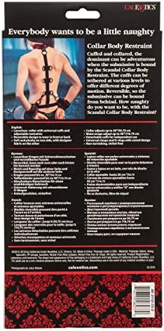 Calexotics скандал јака Ограничување на телото - луксузна јака за ропство и лисици на лисици - BDSM играчки за парови - црна и црвена боја