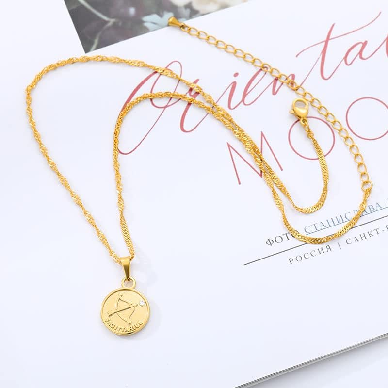 T3store Round Pendant Zodiac Night Minimalism Jewelry за жени девојки Водолија Пики Sagittarius ѓердани BFF-розово злато боја-N00999-5-Таурус-70543