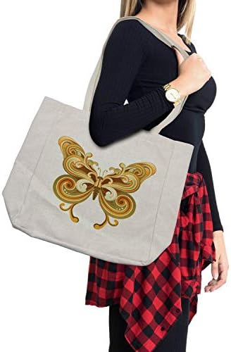Амбесон модерна торба за купување, макро-пеперутки крилја животни илустрација, еколошка торба за еднократна употреба за плажа на намирници и повеќе, 15,5 x 14,5, крем