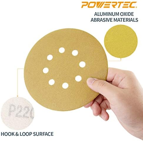 Powertec 44212G-50-P2, 6 x 8 дупки, 120 решетки, диск за пескарење на кука и јамка, 100pk, злато