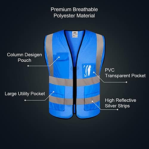 Обичен безбедносен елек, персонализиран HI Vis Vest со лого висока рефлексивна работна облека за надворешни работи со патент и 5 џебови-5