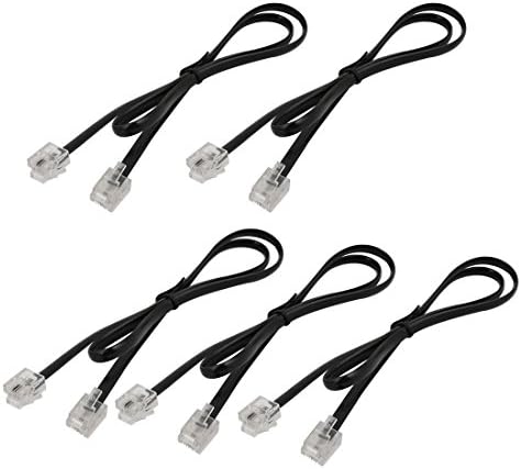 AEXIT 5PCS RJ11 менувач 6P2C Телефонска телефонска линија за продолжување на кабелот за кабел црна должина од 0,5 метри