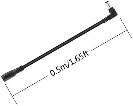 DC 5,5 mm x 2,1 mm кабел за продолжување на напојувањето, 0,5м/1,65ft 90 степени DC 5521 машко до женски кабел за адаптер за напојување,