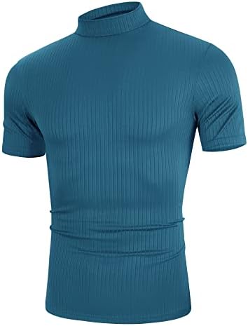 Poriff Men's Turtleneck Ribbed Pulvover Short/Long Sneave Лесен тенок вклопат основни врвови