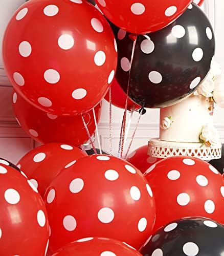 63 ПАРЧИЊА Црвени Балони Со Точки 12 Инчни Латекс Хелиум Тркалезни Балони Комплет За Роденденски Украси
