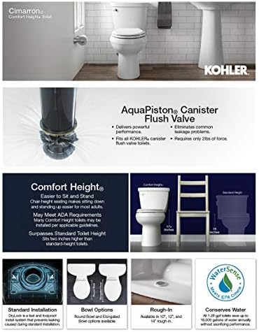 Kohler 5310-Ny Cimarron Comfort Hafter Height Tweecodenated 1,28 GPF тоалет со здолниште со стапици, Дуна