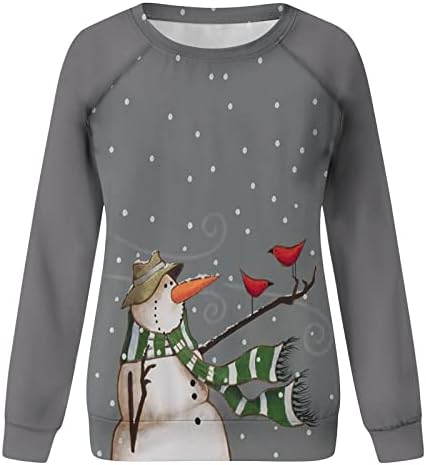 Симпатични снежни божиќни кошули за жени лабави џемпер со долги ракави, смешна новинска новост Божиќна снежна графичка графичка маичка