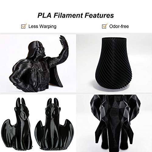 Филамент за печатач со црна плата 1,75мм, филамент PLA со филамент за чистење 20G, димензионална точност +/- 0,02mm, 1 кг лажица, Новамакер ПЛА