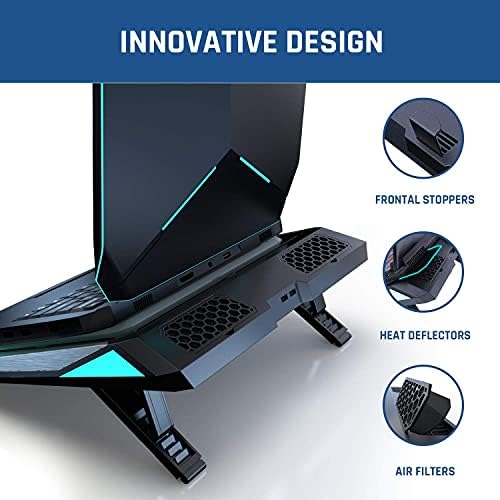 Подлога за ладење на лаптоп Клим Мистрал - Нова 2023 година - Моќни вентилатори на турбо -лаптоп - филтри за гума заптивка и прашина за максимални