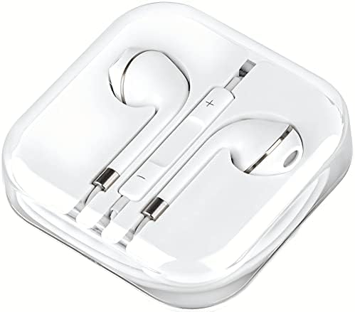 Wired во слушалки за уво - Слушалки со лесни жични за музика, повици, игри - 3,5мм аудио приклучок, микрофон, контроли во копчето - компатибилни со Apple iPhone, iPad, Android - Бело/ср?