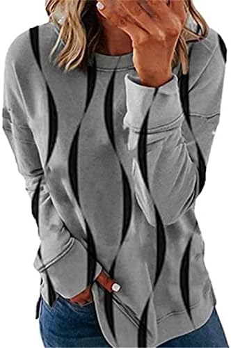 Туника за врвови за жени 2022 обични лепени со долги ракави за крпеница, кошула, екипаж за печатење основни блузи долги кошули
