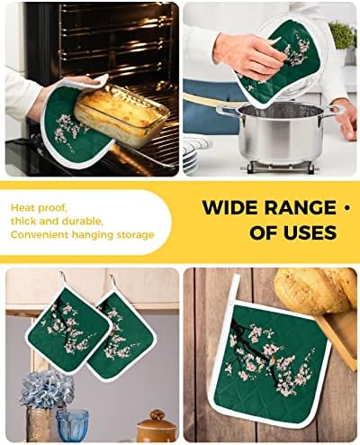 5 пакети држачи за тенџере памучни отпорни на топлина топли влошки, розови цвеќиња со птици potholder ткаенини за дневно печење во кујна и готвење