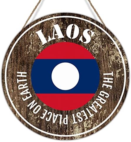 Венче од влезната врата Лаос Најголемите места на Земјата Лаос Вуд Арт Плакета Национално знаме градско сувенир дома Декоративен знак за