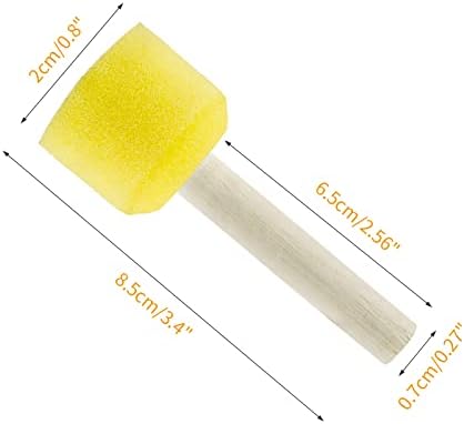Unlorspy 50 парчиња жолти кружни сунѓери сет, 2cm/0,8 инчи диа тркалезна боја пена сунѓер -четка сет, дрвена рачка за сликање алатки за сунѓер за сунѓер за деца занаетчиски з
