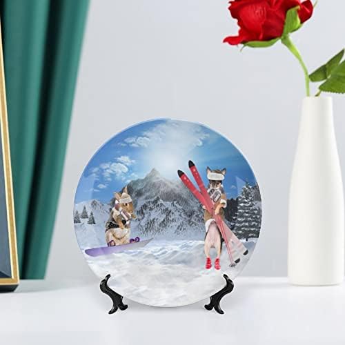 Симпатична Чихуахуа и Бени скијачки керамички декоративни плочи со приказ за приказ Прилагодени годишнини за свадбени подароци за родители на двојки, нејзиниот с?