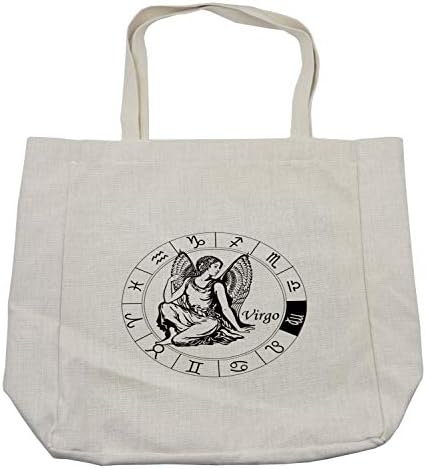 Торба за шопинг на Девица Амбесон, црно-бел хороскоп хороскоп Грчка култура инспирирани елементи Митолошка, еколошка торба за еднократно