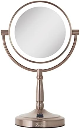 Задро 9 тркалезно огледало за шминка со светла и зголемување 5 & 10x/1x AA батерија управувана од вртливата осветлена огледало за шминка