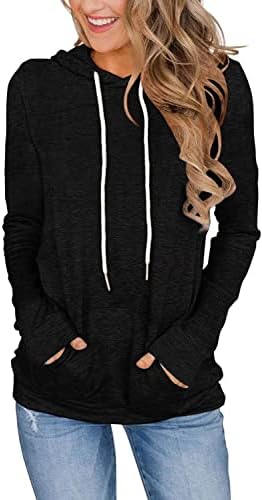 Пејкеке женски долги ракави дуксери врвови на лесни џемпери со качулка, пулвер, обични кошули со туниќ со џеб