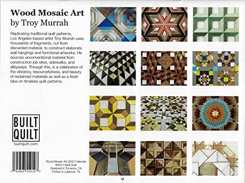 2022 Календар: Вуд мозаик уметност од уметникот Троја Марах, 12 живописни месеци од дрво мозаик уметност инспирирана од ватенка