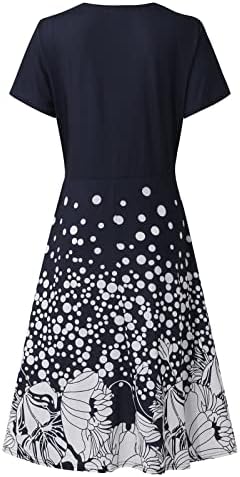 Нокмопо слатки фустани за жени кратки ракави летни обични модни цвеќиња со кратки ракави со кратки ракави со вртење на вратот V-вратот