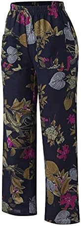 Miashui Crop Pants for Women Casual летен џеб Ретро печатено цвеќе Цветна обични панталони Обични панталони поставени за плус