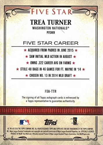 Топс Пет Ѕвезди Бејзбол #Фса-ТТР Треа Тарнер Сертифициран Автограм Дебитант Картичка