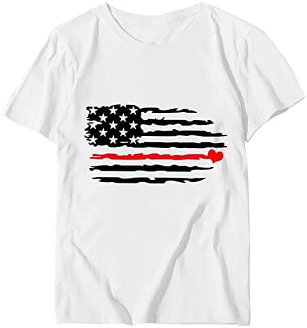 Патриотски кошули за жени во САД со маица со знамиња, обични летни врвови со кратки ракави, маички со кошула, ленти удобни лабави маички