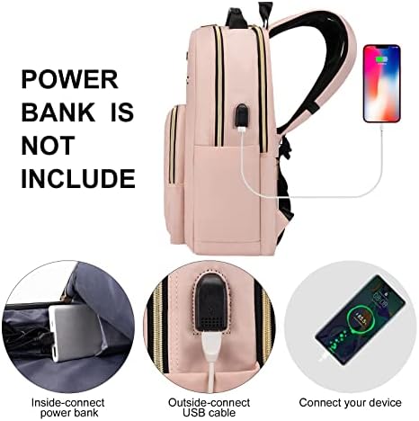 Bonioka лаптоп ранец за жени, лаптоп торба за патувања за патувања за работно патување 15,6 инчи со USB порт -порта за багаж, розова розова