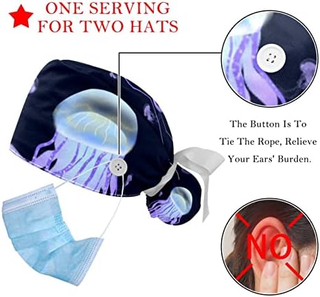 Работно капаче за медуза со копче и џемпери, 2 пакувања за еднократна хируршка хирургија, држач за конска опашка, мулти -боја