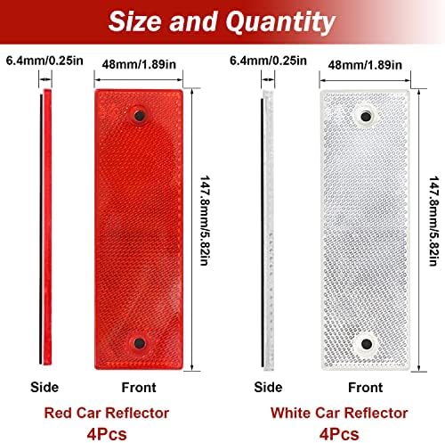 вајдер 8 парчиња Црвена + Бела Пластична Правоаголна Леплива Налепница За Рефлектор На Автомобил, Универзален Рефлектирачки Рефлектор