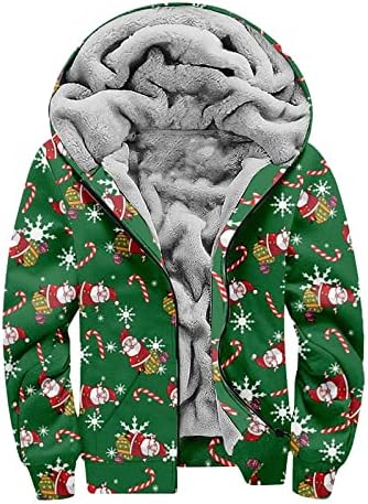 Јакни за мажи Худи, грда Божиќ, печатена згусна Шерпа, обложена фланелна ватирана топла палта надворешна облека со аспиратор, голем и висок долги ракави лабави пате