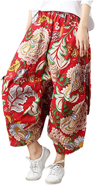 Uktzfbctw јапонски панталони во стил харем улична облека, етнички етнички еластични половини лабави долги панталони широки