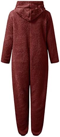Womenените Pajama Pajama Sherpa Scumpuit зимско топло руно поштетно со качулка со едно парче телористимски ромпер термичка плишана облека