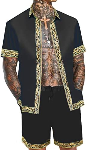 Ојозонска машка хавајска кошула и кратки сетови 2 парчиња облека луксузно печатено лежерно копче надолу со кратки ракави сатенски кошула костуми