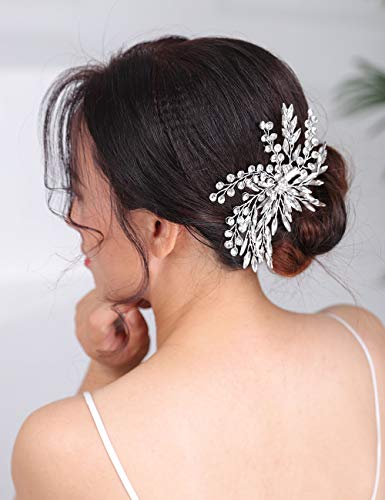 Деферија невеста сребрена свадба чешел чешел за коса клип Rhinestone, невестинска коса, кристална коса додатоци за жени и девојчиња