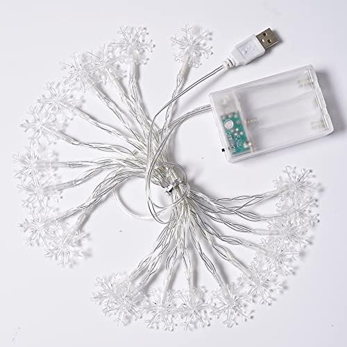 Byncceh Christmas Snowflake String Lights-9.8ft 20 Led Brign String Lights, 3AA/USB напојување, Божиќните самовили се погодни за украси за Божиќни и надворешни божиќни украси бела светлина