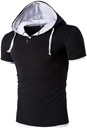 Машки обични маици со качулка - лесен тренинг худи со кратки ракави со кратки ракави, пулвер, врвови летна блуза