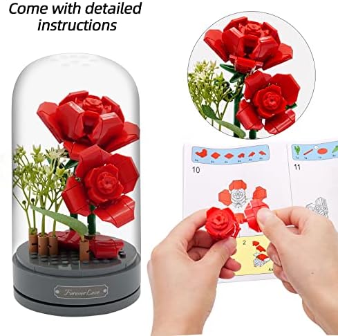 Комепоем цветен букет зграда поставена музичка кутија роза ботаничка со дома/канцелариски биро за украси цветни градежни блокови