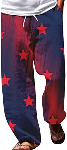 Шорцеви за мажи обични мажи Американски знаме патриотски панталони за мажи 4 јули хипи хареми панталони бухо Бохо јога момче