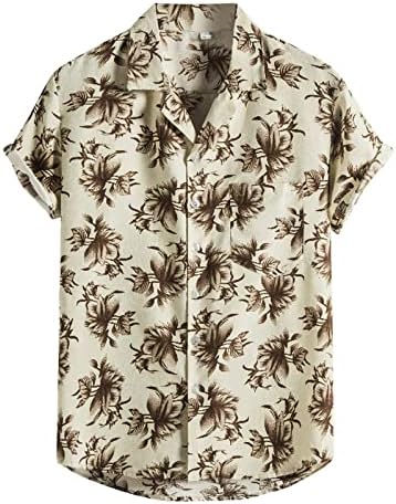 Летни кошули на УБСТ за мажи Ново копче за кратки ракави во Бохо, надолу на гроздобер деловни обични врвови, тенок вклопат хавајски
