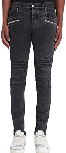 Маијфу-гј машки слаби патент-велосипедистички фармерки измиени тенок вклопни панталони со тексас на нозе Мото потресена молив џан